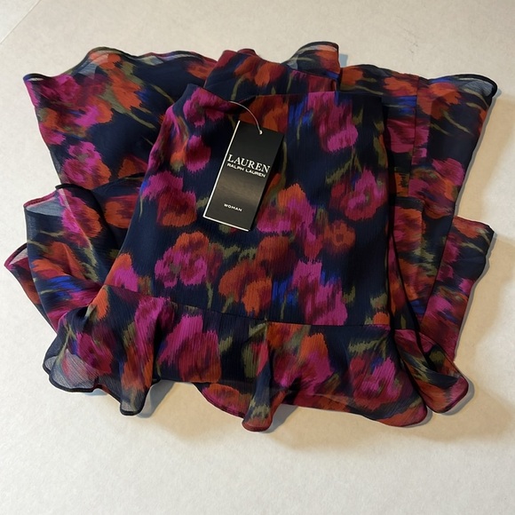 LAUREN RALPH LAUREN Plus Size 18 Floral Crinkle Georgette Tiered Skirt - Picture 3 of 16